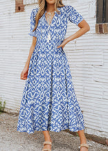 Load image into Gallery viewer, Daria Geometric Print Maxi Dress- Sky Blue