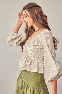 Bella Twisted Balloon Sleeve Top -2 Colors