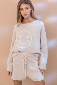 Smiley Cozy Soft Top with Shorts Set - 2 Colors