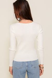 Aimee Cut Out Long Sleeve Sweater Top -Cream