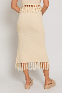 Tassel Detail Sweater Midi Skirt - Cream