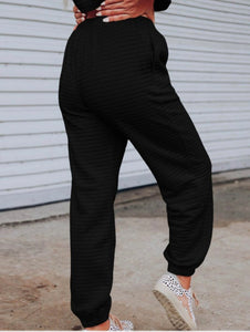 Meghan Checker Textured Tee and Pant Set- Black