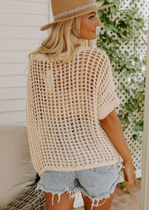 Carissa Knitted Short Sleeve Tee- Apricot