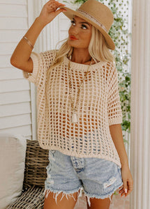 Carissa Knitted Short Sleeve Tee- Apricot