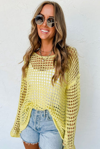 Harper Crochet Bell Sleeve Sweater - Yellow