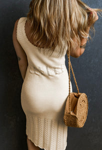 Harper Crochet Bodycon Dress- Beige