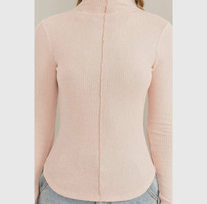 Willa Ribbed High Neck top -Dusty Pink