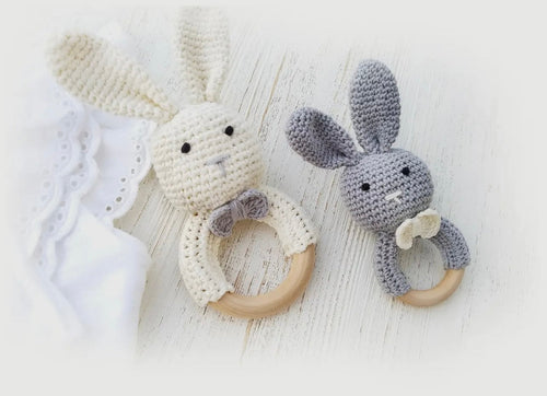 Crochet Bunny Rattle- Grey