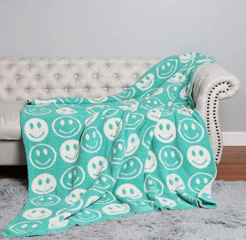 Oh So Soft Smiley Face Blanket - Mint