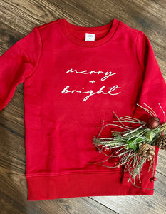 Kids Merry & Bright Sweatshirt- Red