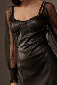 Sami Faux Leather Sweetheart Dress-Black