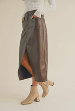 Load image into Gallery viewer, Rebecca Pleather Skirt- Brown