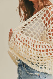 Zoie Crochet Knit Cropped Cardigan- Cream