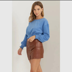 Here To Wow Brushed Knit Top- Blue