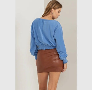Here To Wow Brushed Knit Top- Blue