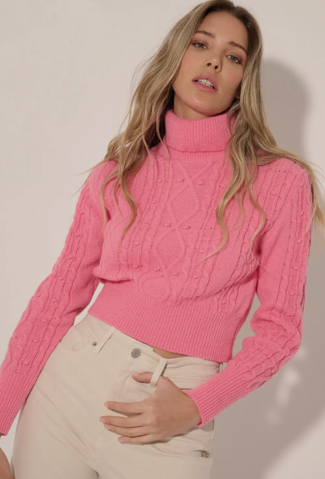 Tami Turtleneck Sweater- Bubble Gum Pink