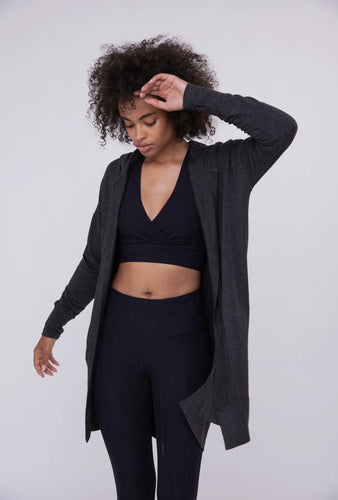 Molly Long Line Hooded Cardigan - Charcoal
