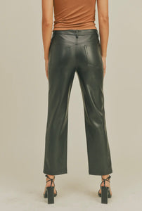 Brooke Faux Leather Straight Pants- Black