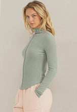 Load image into Gallery viewer, Willa Ribbed High Neck top - Iceberg Green
