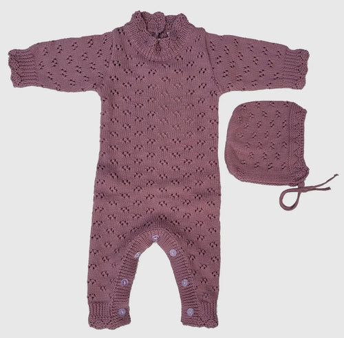 Grace Knitted 2 Piece Baby Romper- Plum