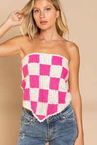 Stay the Weekend Checkerboard Pattern Tube Top Sweater - 2 Colors