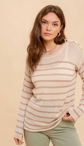 Naomi Light Weight Striped Sweater- Brown/Ivory
