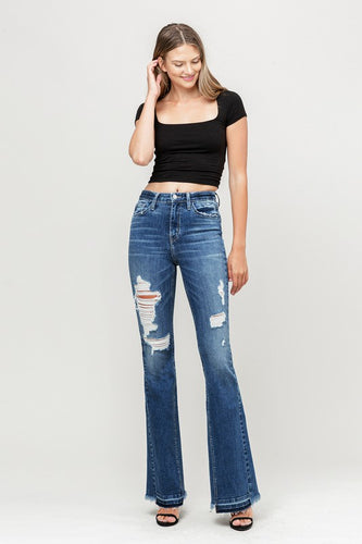 Maddy High Rise Distressed Released Hem Flare - Medium Wash