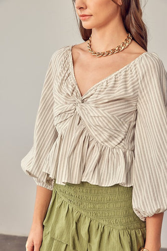 Bella Twisted Balloon Sleeve Top -2 Colors