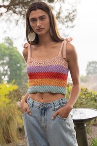Tiffany Tie-shoulder Sweater Crop Tank Top - Rainbow Sherbert