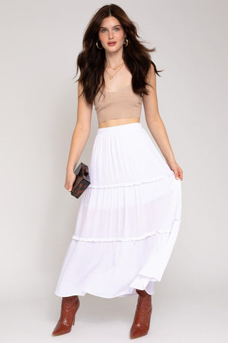 Ashlyn Tiered Midi Skirt- White