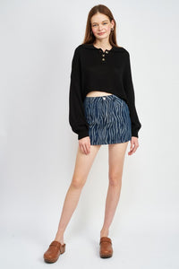 Cammi Button Up Crop Sweater- Black