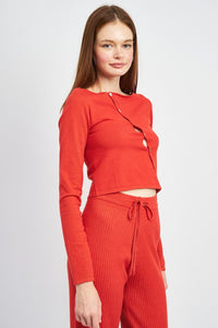 Gemma Asymmetric Button Up Top- Rust