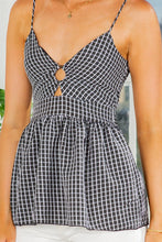 Load image into Gallery viewer, Becky Gingham Peplum Top - Black