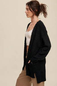 Cara Cable Knit Open Front Long Cardigan