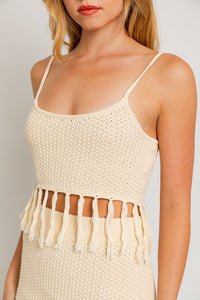 Eliana Tassel Sweater Crop Top - Cream