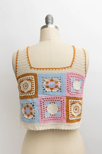 Gabrielle Granny Square Crochet Crop Top - Pink