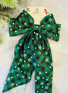 Christmas Pattern Long Tail Hair Bow