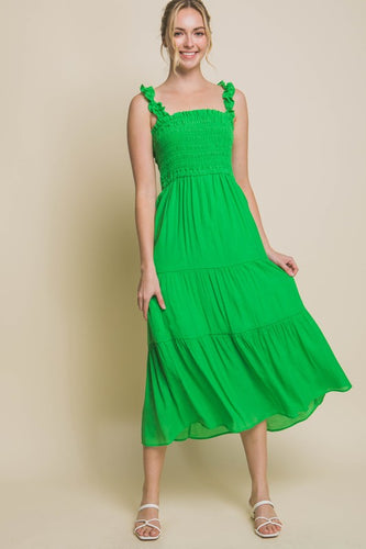 Kelliann Smocked Bodice Maxi Dress - Apple