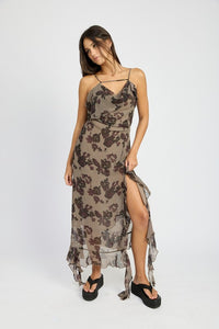 Florence Floral Ruffle Maxi Dress-Plum