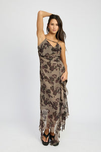 Florence Floral Ruffle Maxi Dress-Plum