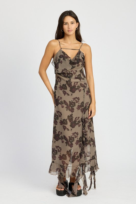 Florence Floral Ruffle Maxi Dress-Plum