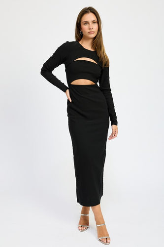 Miranda Cut Out Midi Dress-Black