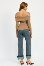 Load image into Gallery viewer, Samantha Asymmetrical Off The Shoulder Top- Mocha