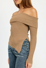 Load image into Gallery viewer, Samantha Asymmetrical Off The Shoulder Top- Mocha