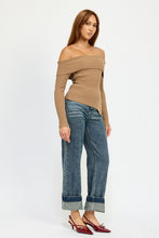 Load image into Gallery viewer, Samantha Asymmetrical Off The Shoulder Top- Mocha