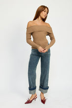 Load image into Gallery viewer, Samantha Asymmetrical Off The Shoulder Top- Mocha