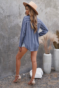 Vicky Striped Long Sleeve Top- Blue