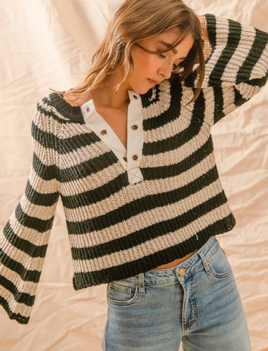 Tammy Eyelet Stripe Sweater Top