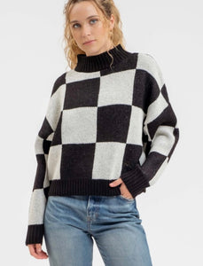 Calliope Checkered Mock Neck Knit Sweater