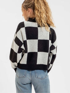 Calliope Checkered Mock Neck Knit Sweater